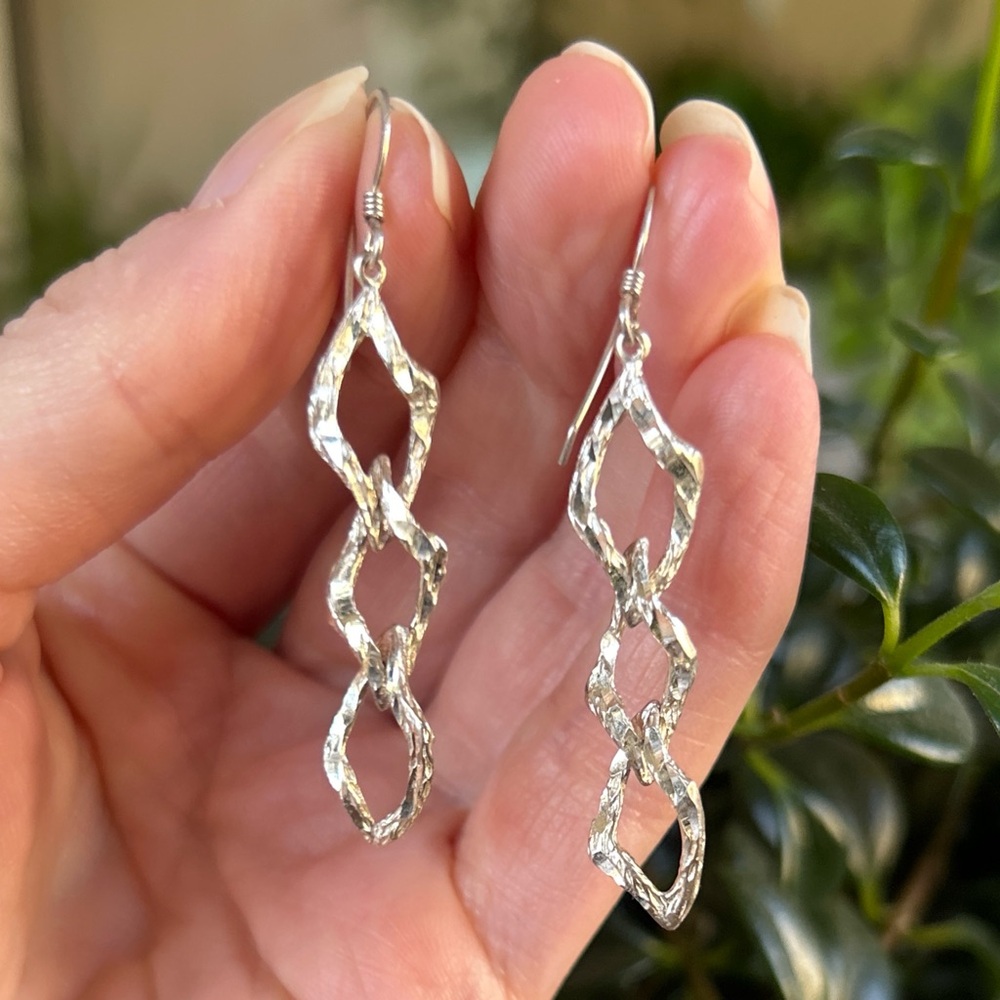 Vintage Sterling Silver Textured Twist Drop Earrings